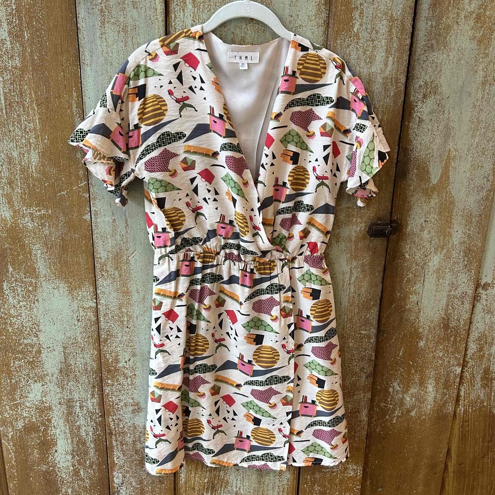 THML Women Multicolor Graphic Fit & Flare Dress Size Extra Small